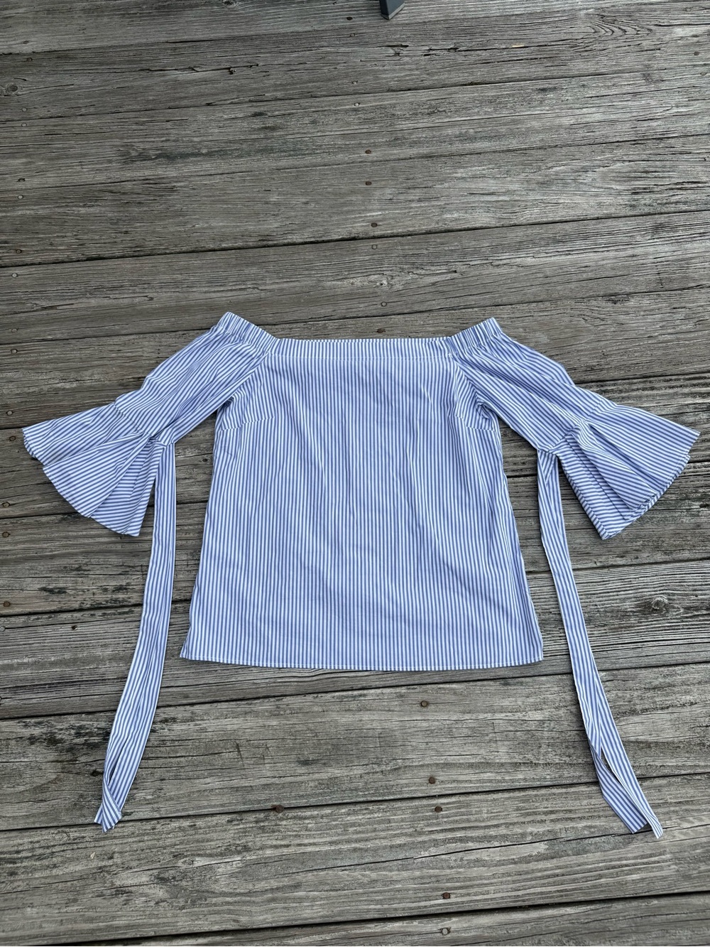 H&M Blue White Stripe Off Shoulder Bell Sleeve Top